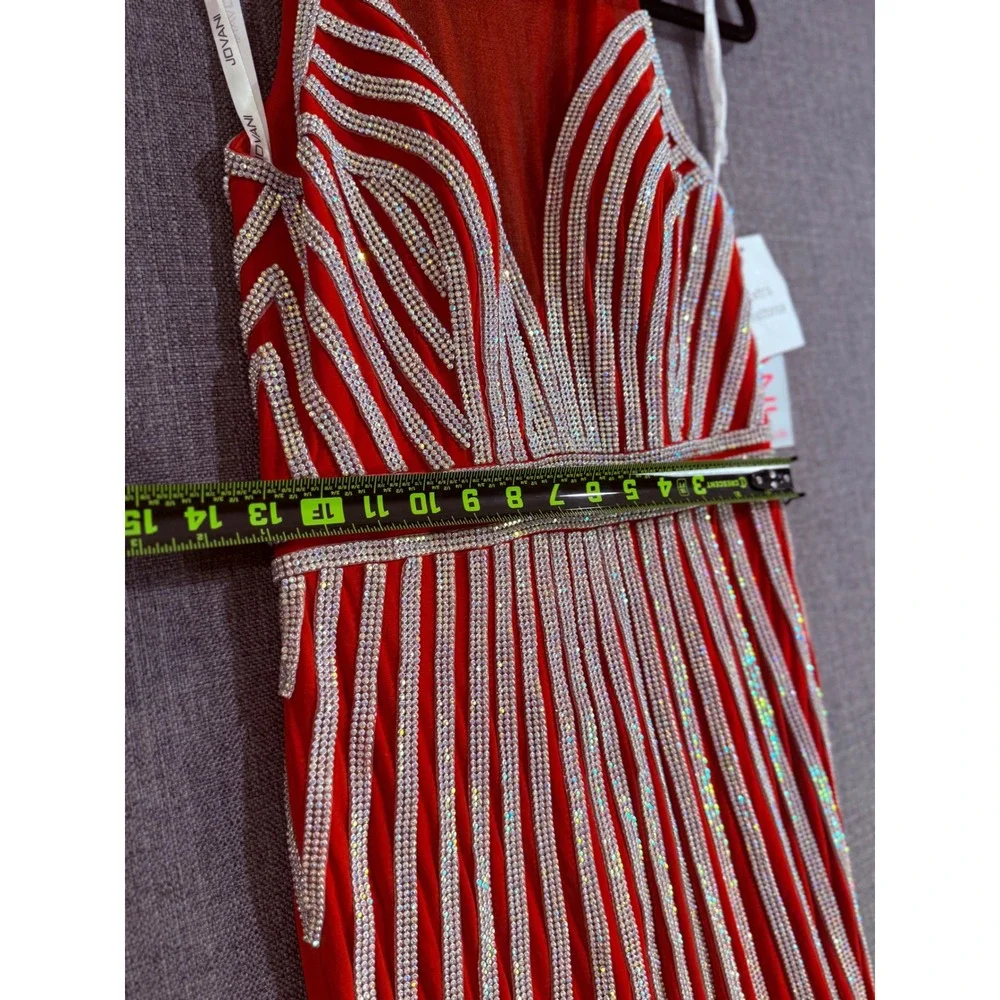 JOVANI Red Sequin Beaded Halter Neck Prom Formal Gown Dress - Picture 5 of 14